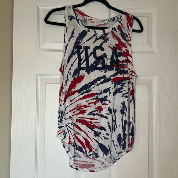 unknown Tops - USA Red White and Blue Tye Dye Tank